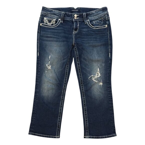 Vigoss The Chelsea Capri Jeans Size 11/12 Women's Distressed Embroidered Denim - Picture 1 of 11